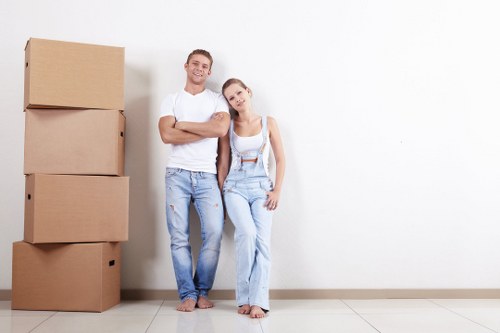 Moving boxes being loaded during a London removal service