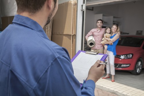 Local removals team loading boxes into a van in London