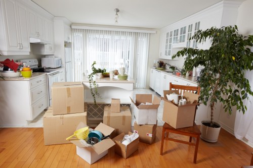 Collected sofas and chairs prepared for removal in London