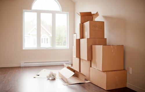 Packing and moving boxes during a house removal