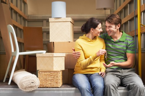 Boxes and furniture loaded for a London removal van service